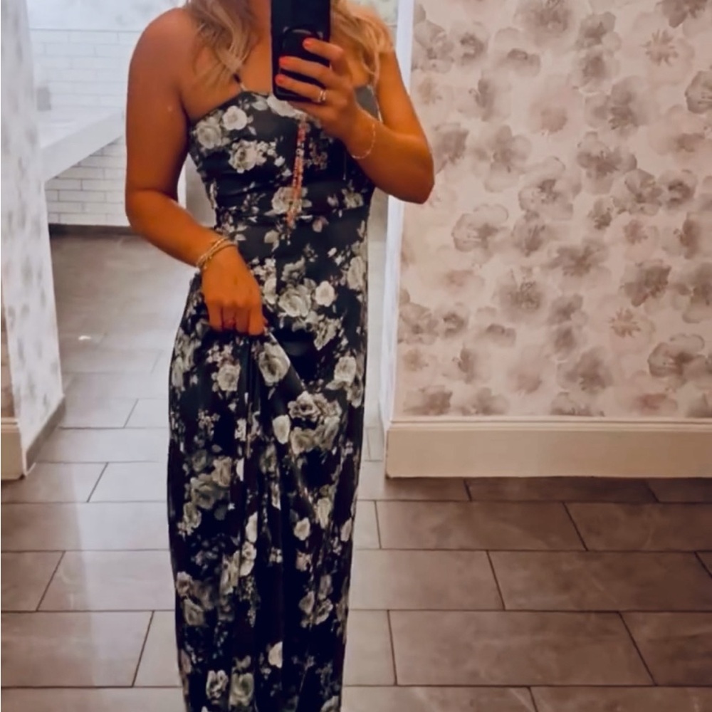 Altar'd State Black Strapless Floral Maxi Dress